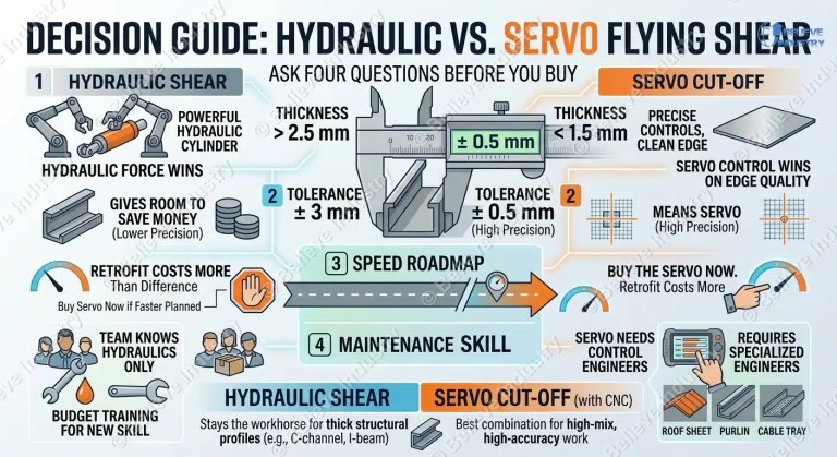 What Is a Flying Shear in Roll Forming? Hydraulic vs Servo Cut-off 5 decision guide hydraulic vs servo flying shear
